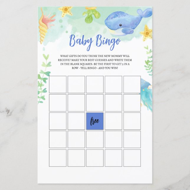 Papier Summer Under the Sea Baby shower Jeu BINGO (Devant)