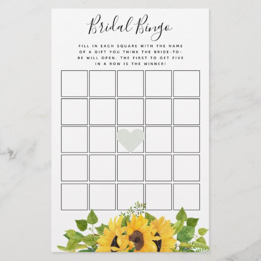 Papier Sunflower Bingo Fête des mariées Jeu (Devant)