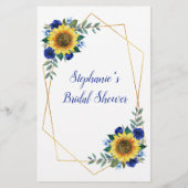 Papier Sunflower Blue Floral Fête des mariées Amour Chans (Dos)