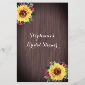 Papier Sunflower Bourgogne Bois Fête des mariées jeu de c (Dos)