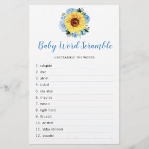 Papier Sunflower Dusty Blue Floral Baby shower Word Jeu