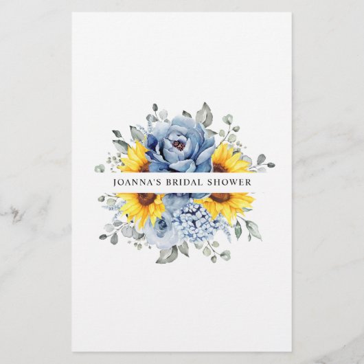 Papier Sunflower Dusty Blue Slate Fête des mariées Jeu (Dos)