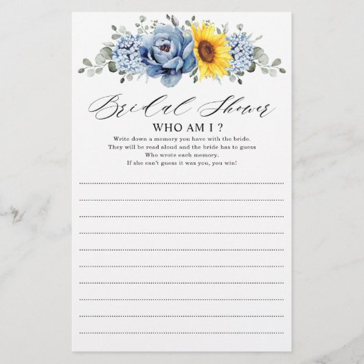 Papier Sunflower Dusty Blue Slate Peony Qui Suis-Je Jeu (Devant)