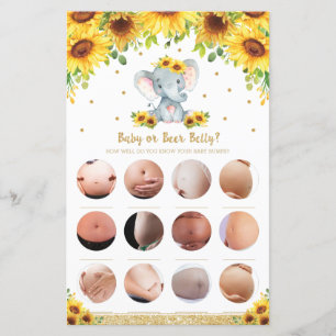 Papier Sunflower Elephant Baby Bump ou Bière Belly Jeu