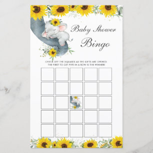Papier Sunflower Elephant Baby shower Jeu de Bingo