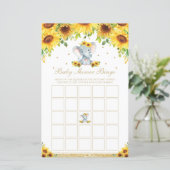 Papier Sunflower Elephant Baby shower Jeu de Bingo (Debout devant)