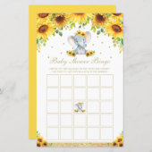 Papier Sunflower Elephant Baby shower Jeu de Bingo (Devant / Derrière)