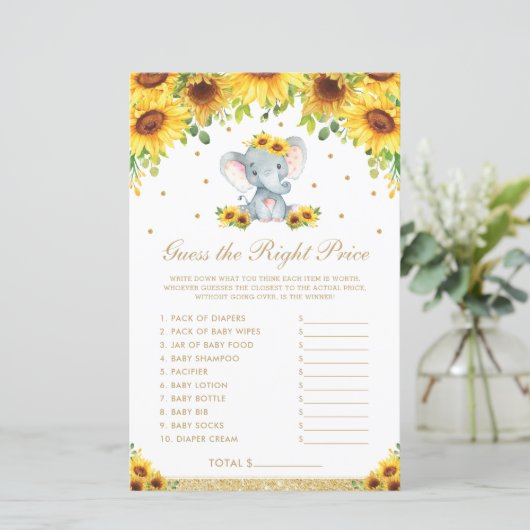 Papier Sunflower Elephant Devinez juste Prix jeu de douch (Debout devant)