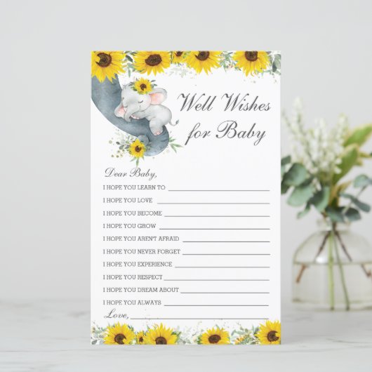 Papier Sunflower Elephant Wives for Baby Message (Debout devant)