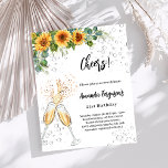 Papier Sunflower encourage les bulles invitation d'annive<br><div class="desc">Une invitation moderne, élégante et glamour pour 21ème anniversaire (ou tout autre anniversaire adulte). Un arrière - plan blanc avec des bulles, une paire de flûtes, des lunettes, des tournesols et de la verdure d'eucalyptus. Le nom est écrit avec un script de style moderne écrit à la main. Personnalisez et...</div>