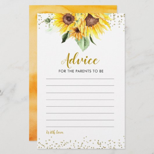 Papier Sunflower est en route Baby shower Advice Card (Devant / Derrière)