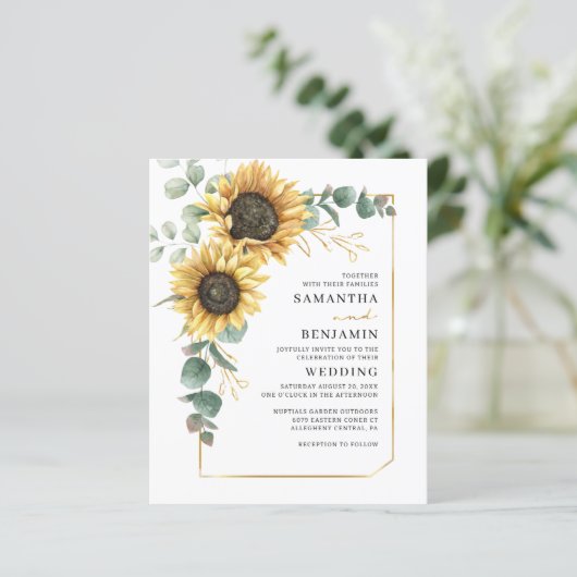 Papier Sunflower Floral Faire-part de mariage de verdure (Debout devant)