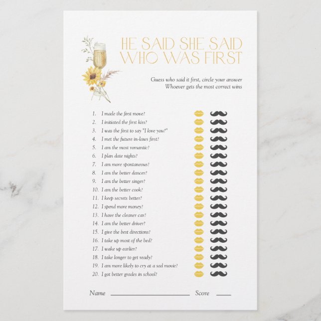 Papier Sunflower Il A Dit Qu'Elle A Dit Boho Fête des mar (Devant)