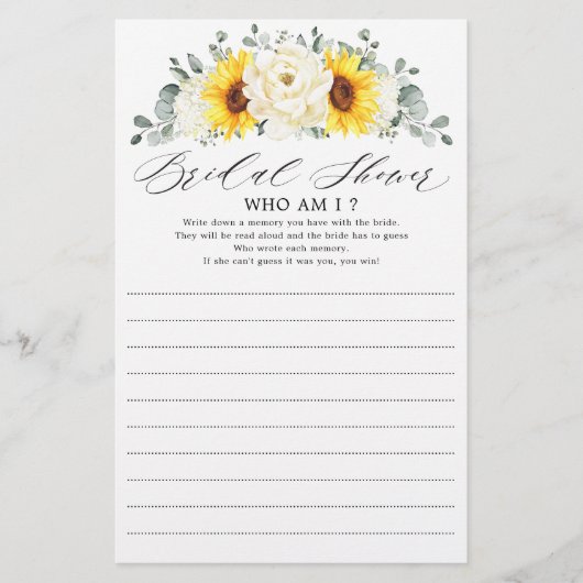 Papier Sunflower Ivory Peony Floral Qui Suis-Je Jeu (Devant)