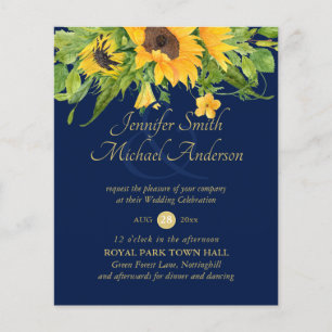 Papier Sunflower Marine Pays Bleu Mariage floral Invitati