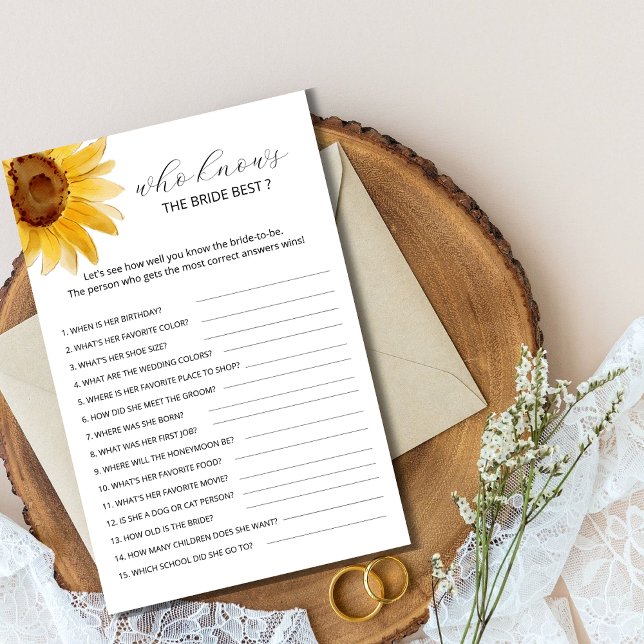 Papier Sunflower Qui connaît la mariée meilleur jeu (Créateur téléchargé)