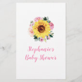 Papier Sunflower rose Baby shower Floral Jeu de mots (Dos)