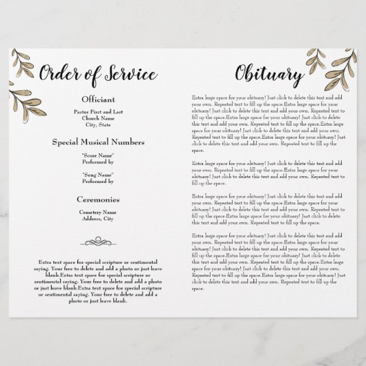 Papier Sunflower Simple Photo Funéraire Budget du program (Dos)