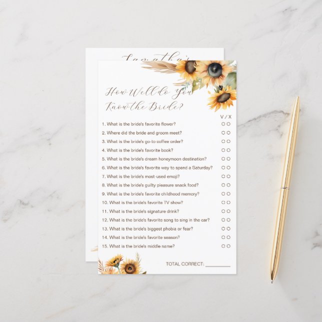 Papier Sunflower, tu connais bien le jeu de la mariée (Devant/Arrière en situation)