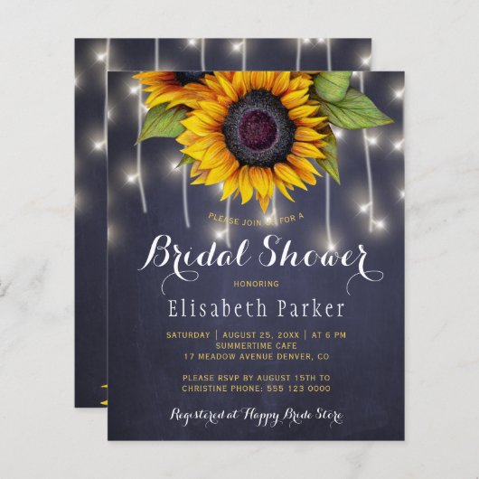 Papier Sunflowers chic à cordes rustiques lumières nuptia (Devant / Derrière)