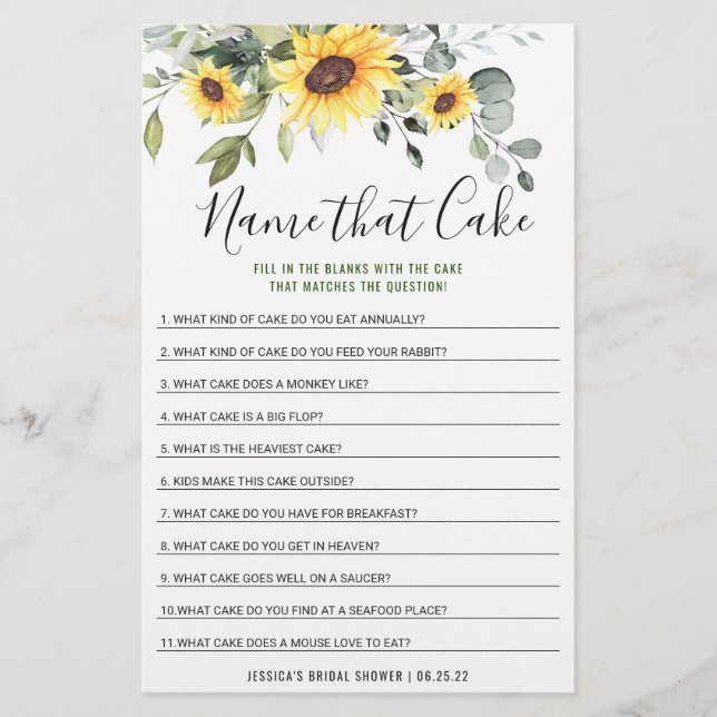 Papier Sunflowers Eucalyptus Jeu nuptial à double face (Devant)