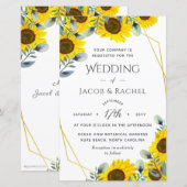 Papier Sunflowers Green Gold Faire-part de mariage géogra (Devant / Derrière)
