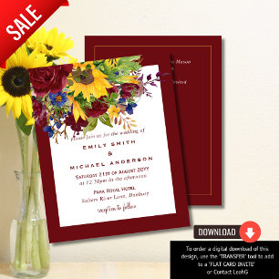 Papier Sunflowers Maron jaune Bourgogne Mariage floral