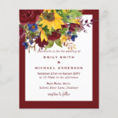 Papier Sunflowers Maron jaune Bourgogne Mariage floral (Devant)