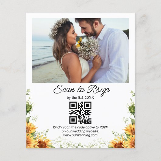 Papier sunflowers qr code 2 photos faire-part de mariage (Dos)