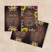 Papier Sunflowers Red Roses Rustic Folded Wedding Program