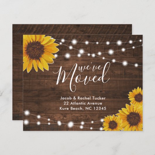 Papier Sunflowers Rustic Photo Moving Faire-part Card (Devant / Derrière)