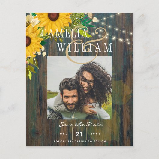 Papier Sunflowers Rustic Wood PHOTO Mariage Enregistrer l (Devant)