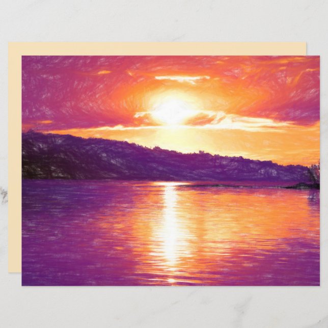 Papier Sunset Coastal Beach Orange Purple Decoupage (Devant / Derrière)