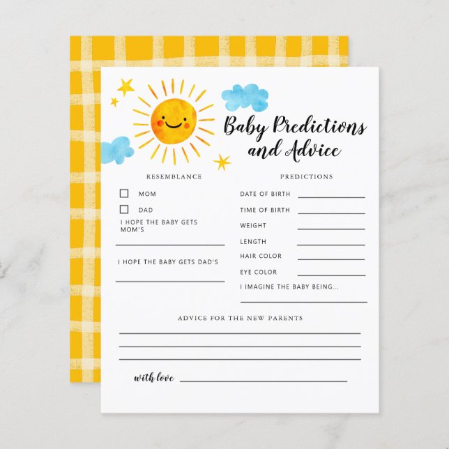 Papier Sunshine Baby Prédictions et conseils (Devant / Derrière)