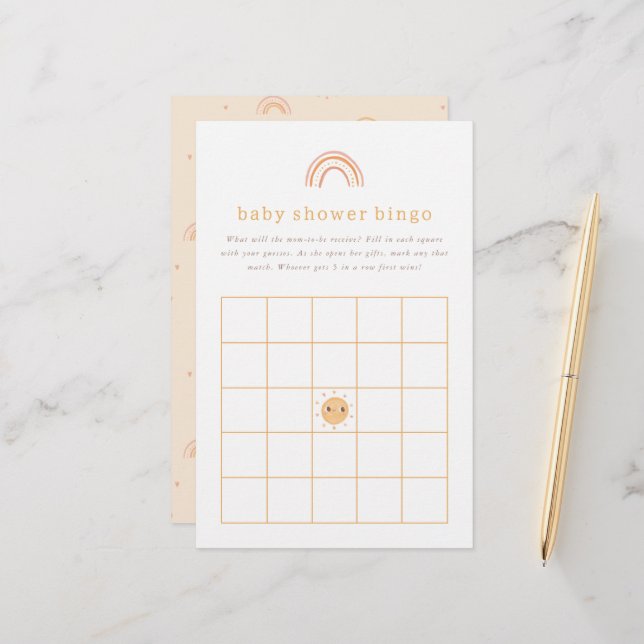 Papier Sunshine Baby Shower Bingo Game (Devant/Arrière en situation)