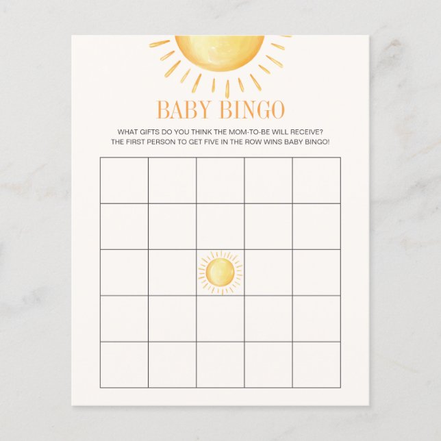 Papier Sunshine Baby shower Jeu de Bingo (Devant)
