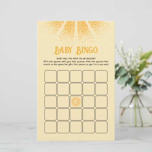 Papier Sunshine Baby shower jeu de bingo (Debout devant)