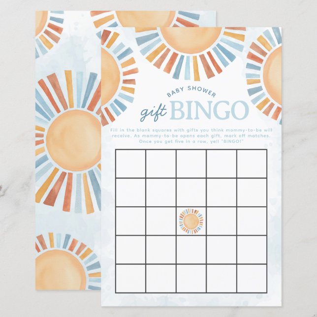 Papier Sunshine Baby shower jeu de bingo cadeau (Devant / Derrière)
