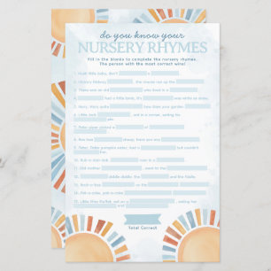 Papier Sunshine Baby shower Nursery Rhyme Jeu