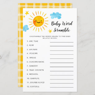 Papier Sunshine Baby shower Word Scramble Jeu