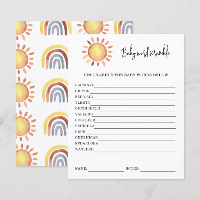 Papier Sunshine Baby Word Scramble | Jeu Baby shower (Devant / Derrière)