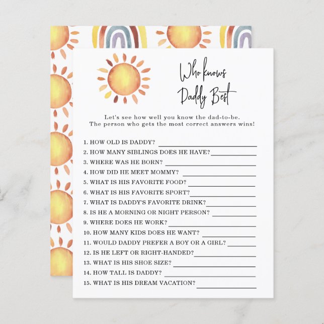 Papier Sunshine Game Qui connaît le mieux DADDY (Devant / Derrière)