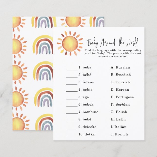 Papier Sunshine - Jeu de bébé autour du monde (Devant / Derrière)