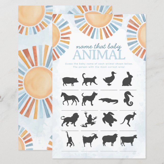 Papier Sunshine Nom que bébé animal douche jeu (Devant / Derrière)