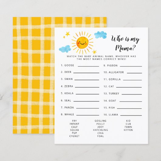 Papier Sunshine Qui Est Mon Baby shower Mama Jeu (Devant / Derrière)