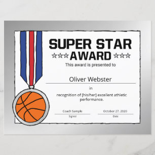 Papier Super Star Basketball Player Award Basketball