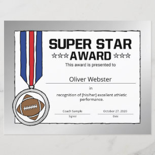 Papier Super Star Football Player Award
