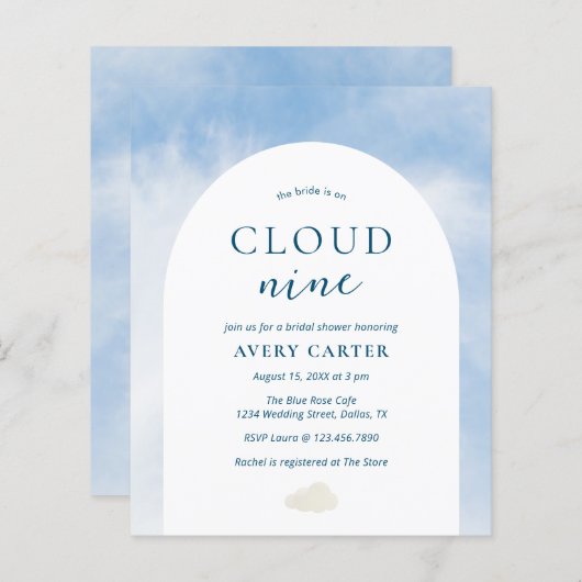 Papier Sur Cloud 9 Budget Nuptiale Douche Invitation (Devant / Derrière)