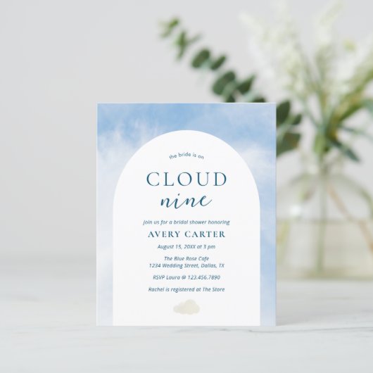 Papier Sur Cloud 9 Budget Nuptiale Douche Invitation (Debout devant)