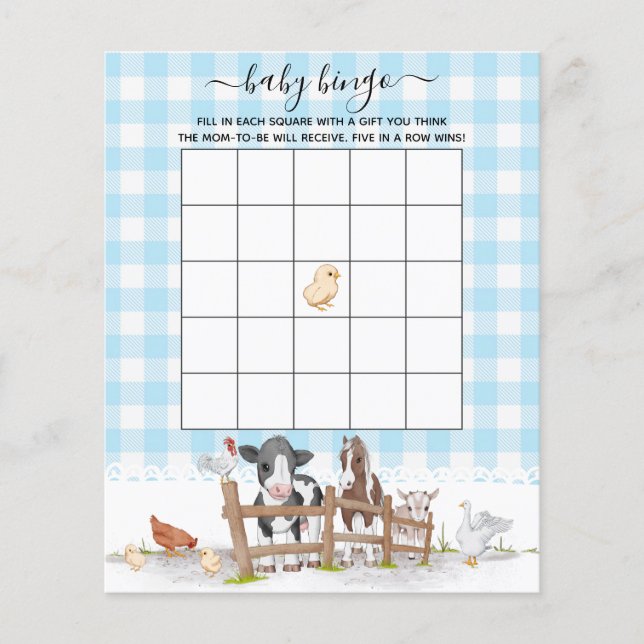Papier Sur La Ferme Animaux Baby shower Jeu De Bingo (Devant)